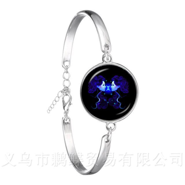 Libra/Scorpio/Sagittarius/Capricorn/Aquarius/Pisces Zodiac Signs Bracelet Retro 12 Constellations Cabochon Glass Gem Birthday