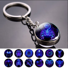 Load image into Gallery viewer, 12 Constellation Keychain Fashion Double Side Cabochon Glass Ball Keychain Zodiac Signs Jewelry For Men For Women Birthday Gift
