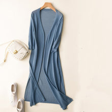 Load image into Gallery viewer, Women Midi Long Cardigan Summer Autumn Thin Silk Knitted Cardigans Female Casual Loose Sweater Coat Jacket Plus Size 2XL AB1426
