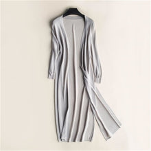 Load image into Gallery viewer, Women Midi Long Cardigan Summer Autumn Thin Silk Knitted Cardigans Female Casual Loose Sweater Coat Jacket Plus Size 2XL AB1426
