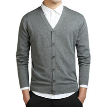 Load image into Gallery viewer, Grey Cardigans Men Cotton Sweater Long Sleeve Mens V-Neck Sweaters Loose Solid Button Tops Fit Knitting Casual Style Clothing
