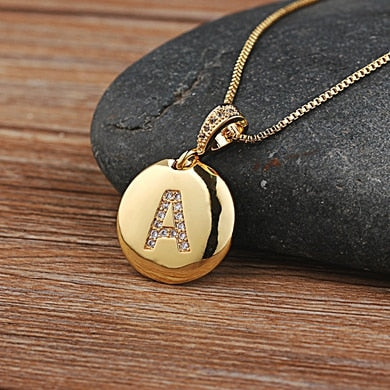 Top Quality Women Girls Initial Letter Necklace Gold 26 Letters Charm Necklaces Pendants Copper CZ Jewelry Personal Necklace