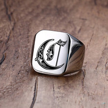 Load image into Gallery viewer, Vnox Retro Initials Signet Ring for Men 18mm Bulky Heavy Stamp Male Band Stainless Steel Letters Custom Jewelry Gift for Him
