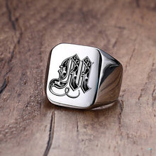 Load image into Gallery viewer, Vnox Retro Initials Signet Ring for Men 18mm Bulky Heavy Stamp Male Band Stainless Steel Letters Custom Jewelry Gift for Him
