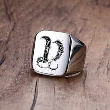 Load image into Gallery viewer, Vnox Retro Initials Signet Ring for Men 18mm Bulky Heavy Stamp Male Band Stainless Steel Letters Custom Jewelry Gift for Him
