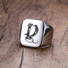 Load image into Gallery viewer, Vnox Retro Initials Signet Ring for Men 18mm Bulky Heavy Stamp Male Band Stainless Steel Letters Custom Jewelry Gift for Him
