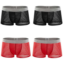 Load image into Gallery viewer, 4pcs/lot Men&#39;s underwear boxer shorts transparent stripes sex appeal underwear personality four corners breathable pants
