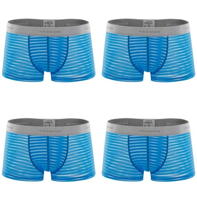 4pcs/lot Men's underwear boxer shorts transparent stripes sex appeal underwear personality four corners breathable pants
