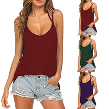 Load image into Gallery viewer, Women Summer Casual Loose Solid Color T-shirt Camisoles Sexy Backless Spaghetti Strap Round Neck Vest Fashion Female Tank Top
