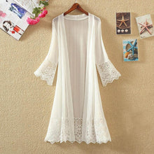 Load image into Gallery viewer, Lace Medium Long Cardigan 2020 Summer Women Outerwear Sun Protection Clothing Thin Top Long Sleeve Coat Fashion Blouse Female
