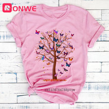 Load image into Gallery viewer, Woman Butterfly Tree Print Harajuku Summer Tshirts Casual Round Neck Short Slee Top Tee Shirt,Drop Ship
