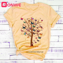 Load image into Gallery viewer, Woman Butterfly Tree Print Harajuku Summer Tshirts Casual Round Neck Short Slee Top Tee Shirt,Drop Ship

