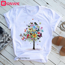 Load image into Gallery viewer, Woman Butterfly Tree Print Harajuku Summer Tshirts Casual Round Neck Short Slee Top Tee Shirt,Drop Ship
