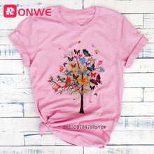 Load image into Gallery viewer, Woman Butterfly Tree Print Harajuku Summer Tshirts Casual Round Neck Short Slee Top Tee Shirt,Drop Ship
