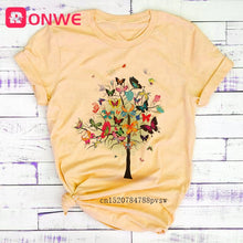 Load image into Gallery viewer, Woman Butterfly Tree Print Harajuku Summer Tshirts Casual Round Neck Short Slee Top Tee Shirt,Drop Ship
