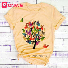 Load image into Gallery viewer, Woman Butterfly Tree Print Harajuku Summer Tshirts Casual Round Neck Short Slee Top Tee Shirt,Drop Ship
