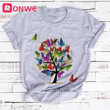 Load image into Gallery viewer, Woman Butterfly Tree Print Harajuku Summer Tshirts Casual Round Neck Short Slee Top Tee Shirt,Drop Ship
