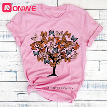 Load image into Gallery viewer, Woman Butterfly Tree Print Harajuku Summer Tshirts Casual Round Neck Short Slee Top Tee Shirt,Drop Ship
