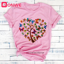 Load image into Gallery viewer, Woman Butterfly Tree Print Harajuku Summer Tshirts Casual Round Neck Short Slee Top Tee Shirt,Drop Ship
