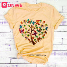 Load image into Gallery viewer, Woman Butterfly Tree Print Harajuku Summer Tshirts Casual Round Neck Short Slee Top Tee Shirt,Drop Ship
