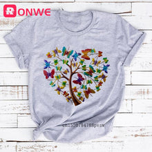 Load image into Gallery viewer, Woman Butterfly Tree Print Harajuku Summer Tshirts Casual Round Neck Short Slee Top Tee Shirt,Drop Ship

