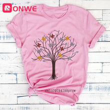 Load image into Gallery viewer, Woman Butterfly Tree Print Harajuku Summer Tshirts Casual Round Neck Short Slee Top Tee Shirt,Drop Ship
