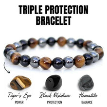 Load image into Gallery viewer, Fashion Natural Stone Bracelet Tiger Eye Triple Protection Hematite and Black Obsidian Bracelet
