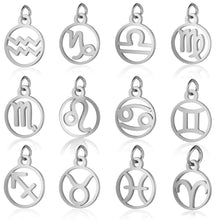 Load image into Gallery viewer, Stainless Steel Zodiac Necklace Pendant Anti-Corrosion 12 Constellation Pendant Necklace Hollow Small Round Zodiac Charm Jewelry
