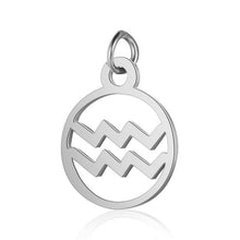 Load image into Gallery viewer, Stainless Steel Zodiac Necklace Pendant Anti-Corrosion 12 Constellation Pendant Necklace Hollow Small Round Zodiac Charm Jewelry
