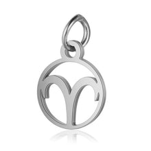 Load image into Gallery viewer, Stainless Steel Zodiac Necklace Pendant Anti-Corrosion 12 Constellation Pendant Necklace Hollow Small Round Zodiac Charm Jewelry
