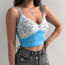 Load image into Gallery viewer, Zebra Print Black Lace T-Shirt Women Top V Neck Sleeveless Sexy Crop Tops Summer T-shirts Backless Milkmaid Tanktop
