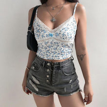 Load image into Gallery viewer, Zebra Print Black Lace T-Shirt Women Top V Neck Sleeveless Sexy Crop Tops Summer T-shirts Backless Milkmaid Tanktop
