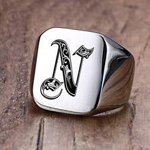 Load image into Gallery viewer, Vnox Retro Initials Signet Ring for Men 18mm Bulky Heavy Stamp Male Band Stainless Steel Letters Custom Jewelry Gift for Him
