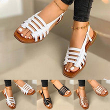 Load image into Gallery viewer, Flat Sandals Ladies Summer Outdoor Fashion Leather Flat Shoes Round Toe Elegent Slipper Adjustable Buckle Strap Casual sandals
