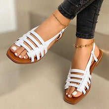 Load image into Gallery viewer, Flat Sandals Ladies Summer Outdoor Fashion Leather Flat Shoes Round Toe Elegent Slipper Adjustable Buckle Strap Casual sandals
