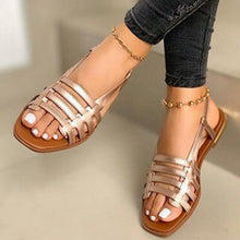 Load image into Gallery viewer, Flat Sandals Ladies Summer Outdoor Fashion Leather Flat Shoes Round Toe Elegent Slipper Adjustable Buckle Strap Casual sandals
