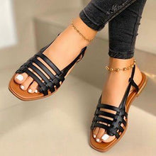 Load image into Gallery viewer, Flat Sandals Ladies Summer Outdoor Fashion Leather Flat Shoes Round Toe Elegent Slipper Adjustable Buckle Strap Casual sandals
