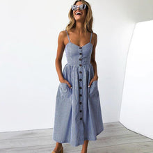 Load image into Gallery viewer, Vintage Casual Sundress Female Beach Dress Midi Button Backless Polka Dot Striped Women Dress Summer 2020 Boho Sexy Floral Dress
