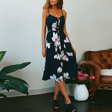 Load image into Gallery viewer, Vintage Casual Sundress Female Beach Dress Midi Button Backless Polka Dot Striped Women Dress Summer 2020 Boho Sexy Floral Dress
