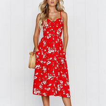 Load image into Gallery viewer, Vintage Casual Sundress Female Beach Dress Midi Button Backless Polka Dot Striped Women Dress Summer 2020 Boho Sexy Floral Dress
