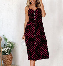 Load image into Gallery viewer, Vintage Casual Sundress Female Beach Dress Midi Button Backless Polka Dot Striped Women Dress Summer 2020 Boho Sexy Floral Dress
