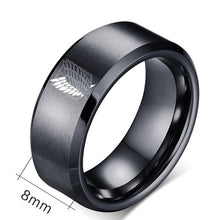 Load image into Gallery viewer, Anime Attack on Titan Black sliver Stainless Steel Ring Wings Of Liberty Flag Finger Rings For Men Women Jewelry Fans Gifts
