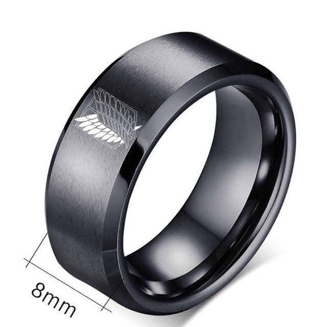 Anime Attack on Titan Black sliver Stainless Steel Ring Wings Of Liberty Flag Finger Rings For Men Women Jewelry Fans Gifts