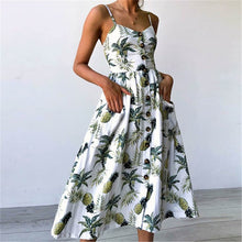 Load image into Gallery viewer, Summer Women Sexy Sling Print Pocket Halter Button Beach Dress 2021 Female Bohemia Holiday Midi Retro Lady Dresses Plus Size
