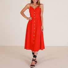 Load image into Gallery viewer, Summer Women Sexy Sling Print Pocket Halter Button Beach Dress 2021 Female Bohemia Holiday Midi Retro Lady Dresses Plus Size
