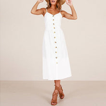 Load image into Gallery viewer, Summer Women Sexy Sling Print Pocket Halter Button Beach Dress 2021 Female Bohemia Holiday Midi Retro Lady Dresses Plus Size

