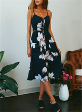 Load image into Gallery viewer, Summer Women Sexy Sling Print Pocket Halter Button Beach Dress 2021 Female Bohemia Holiday Midi Retro Lady Dresses Plus Size

