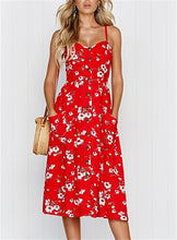 Load image into Gallery viewer, Summer Women Sexy Sling Print Pocket Halter Button Beach Dress 2021 Female Bohemia Holiday Midi Retro Lady Dresses Plus Size
