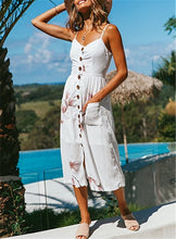 Load image into Gallery viewer, Summer Women Sexy Sling Print Pocket Halter Button Beach Dress 2021 Female Bohemia Holiday Midi Retro Lady Dresses Plus Size
