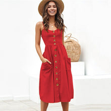 Load image into Gallery viewer, Summer Women Sexy Sling Print Pocket Halter Button Beach Dress 2021 Female Bohemia Holiday Midi Retro Lady Dresses Plus Size
